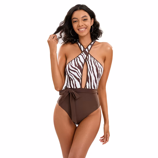 Customization Zebra Print Sexy Swimsuit Crossover Strap Ladies Bathing Suit Fashion Swimwear