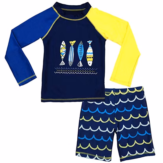 Boys′ Assorted Rashguard Set Long Sleeve Nylon Two Piece Swimwear