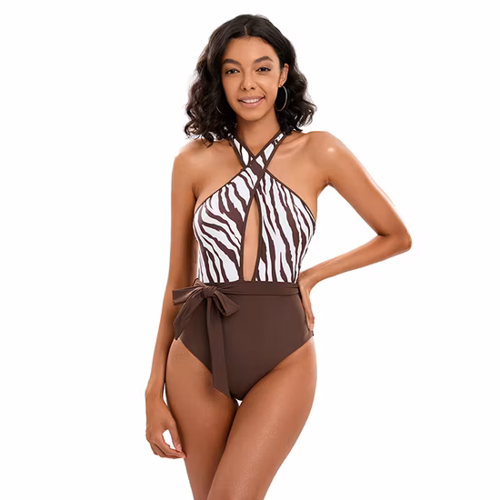 Customization Zebra Print Sexy Swimsuit Crossover Strap Ladies Bathing Suit Fashion Swimwear