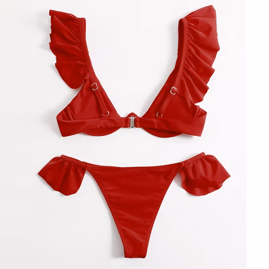 Сексуальный женский бикини треугольный купальник Пляжная одежда с рюшами Купальники